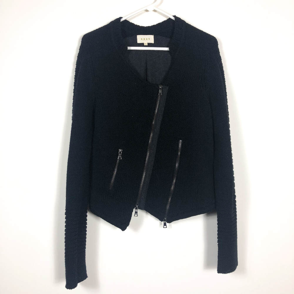 Shae Black Asymmetrical Zipper Sweater